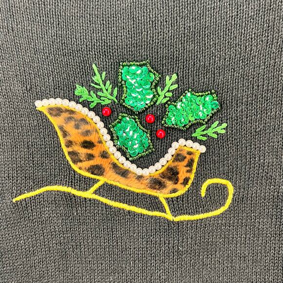 Vintage BP Design Cardigan Sweater L Black Embellished Christmas Holiday Grandma - Picture 5 of 12
